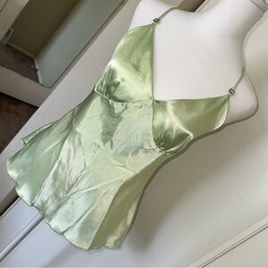 Early 2000’s Satin Green Camisole Top with rhinestone straps